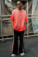 Breathable Gradient-Washed Relaxed Cotton T-Shirt in Red - full-length front modeled view