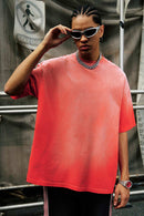 Breathable Gradient-Washed Relaxed Cotton T-Shirt in Red - front modeled close-up