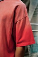 Breathable Gradient-Washed Relaxed Cotton T-Shirt in Red - product detail close-up