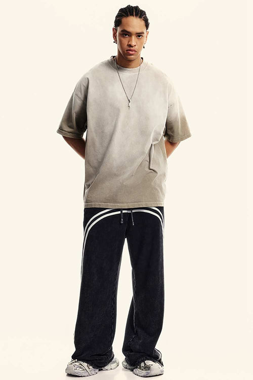 Breathable Gradient-Washed Relaxed Cotton T-Shirt in Sand - full-length front modeled view