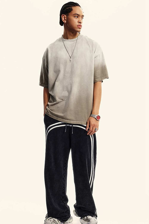 Breathable Gradient-Washed Relaxed Cotton T-Shirt in Sand - full-length front modeled view