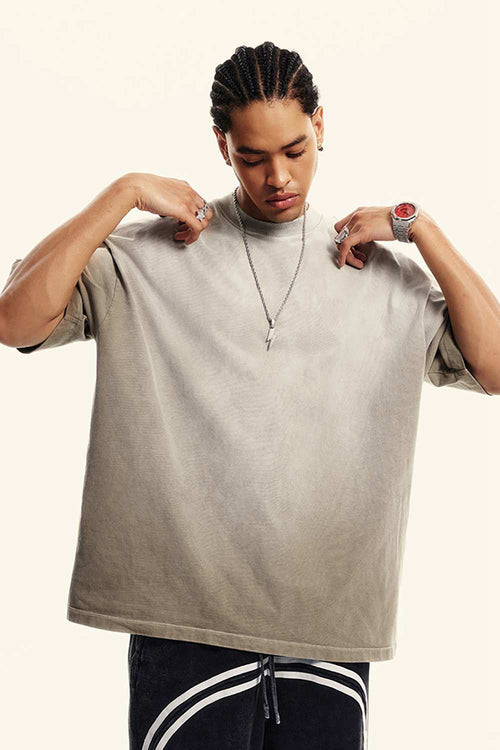 Breathable Gradient-Washed Relaxed Cotton T-Shirt in Sand - product detail close-up