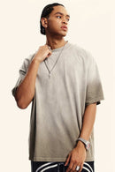 Breathable Gradient-Washed Relaxed Cotton T-Shirt in Sand - three-quarter front modeled view