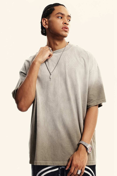 Breathable Gradient-Washed Relaxed Cotton T-Shirt in Sand - three-quarter front modeled view
