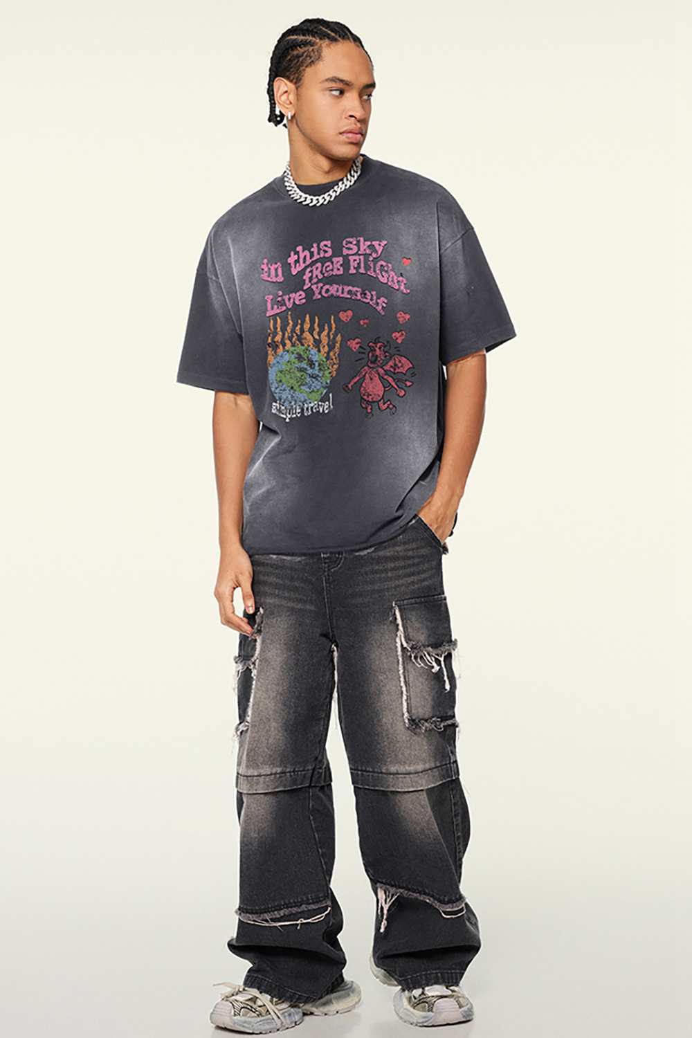 Vintage-Inspired Washed Print Tee – Urban Dance Collection