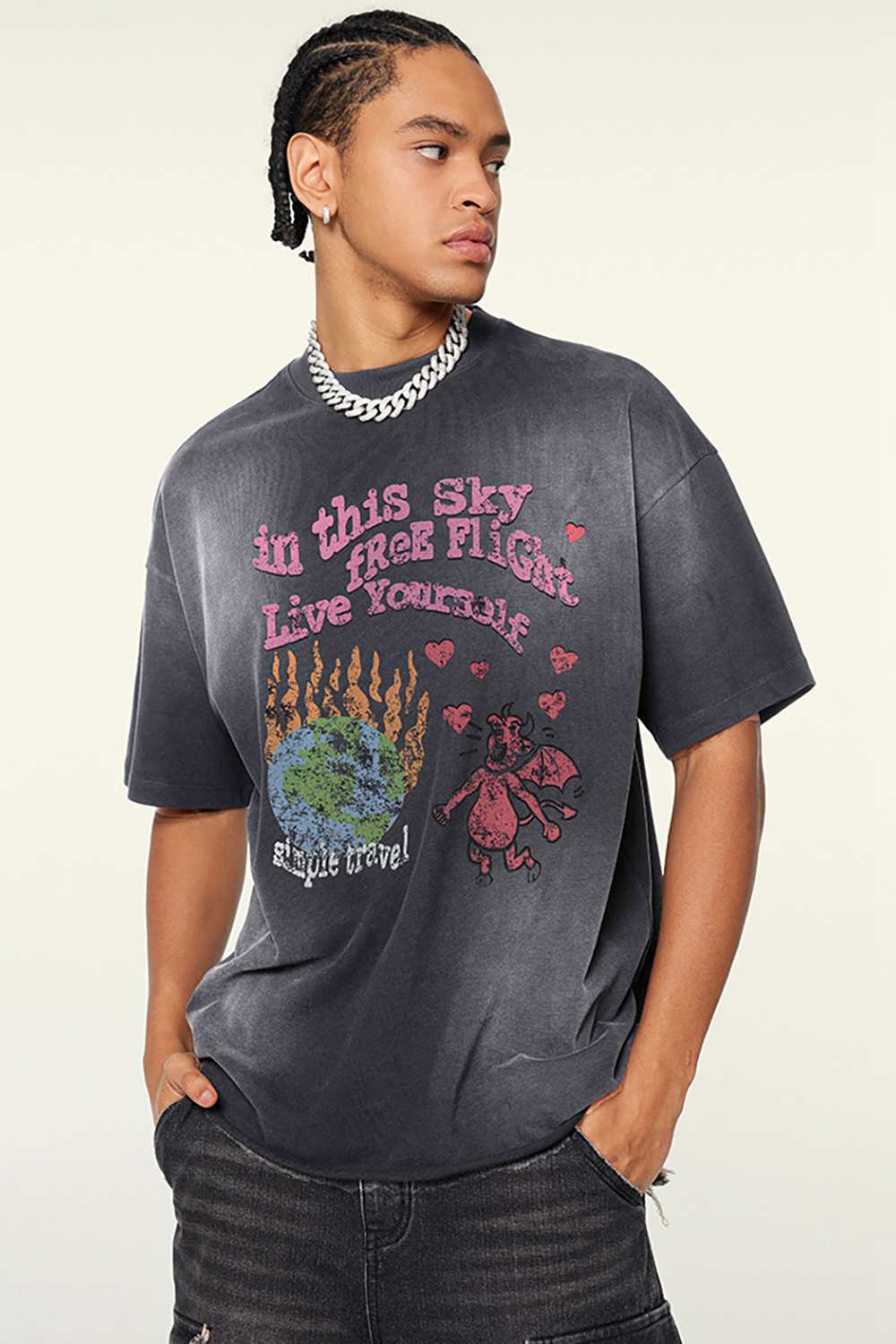 Vintage-Inspired Washed Print Tee – Urban Dance Collection