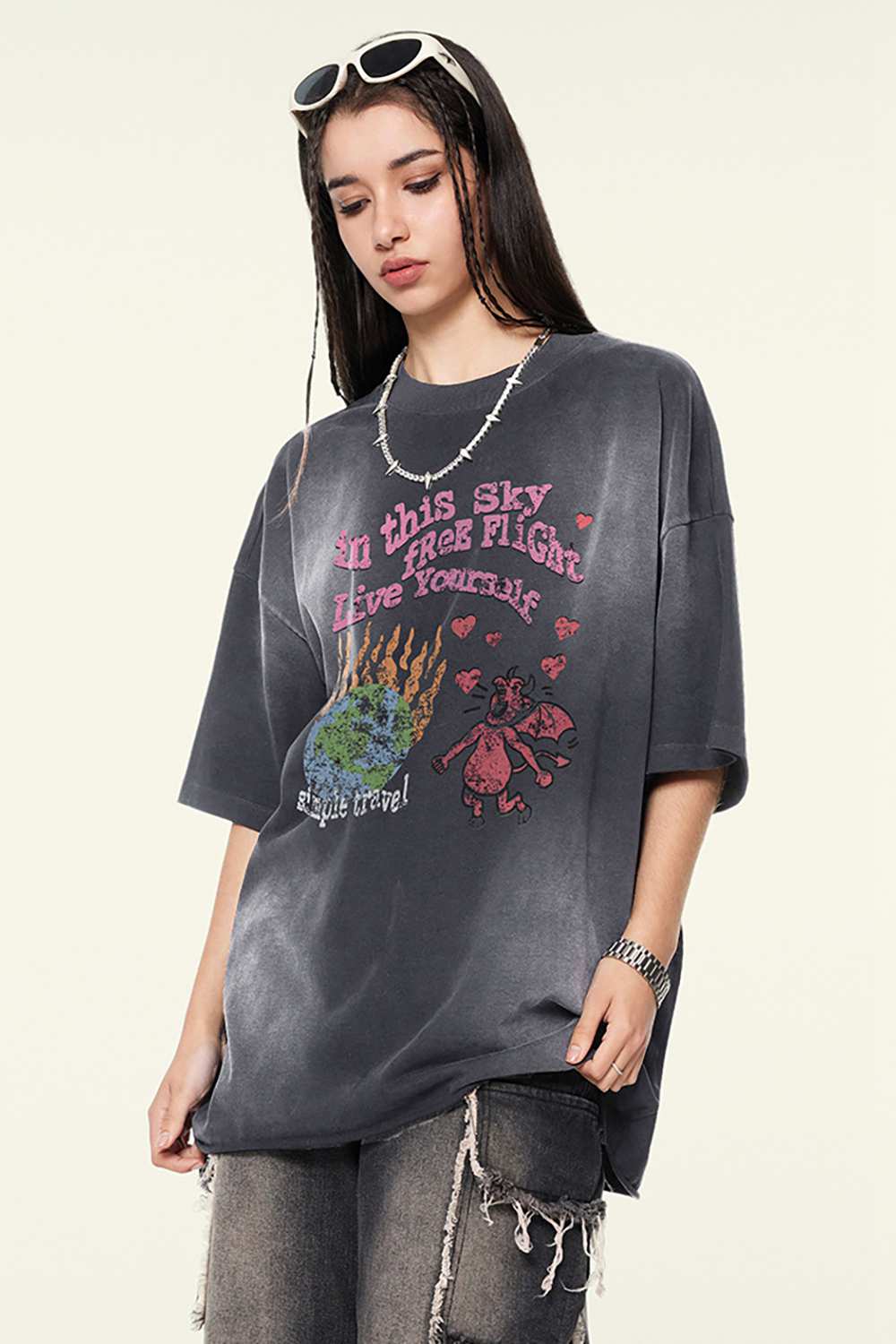 Vintage-Inspired Washed Print Tee – Urban Dance Collection