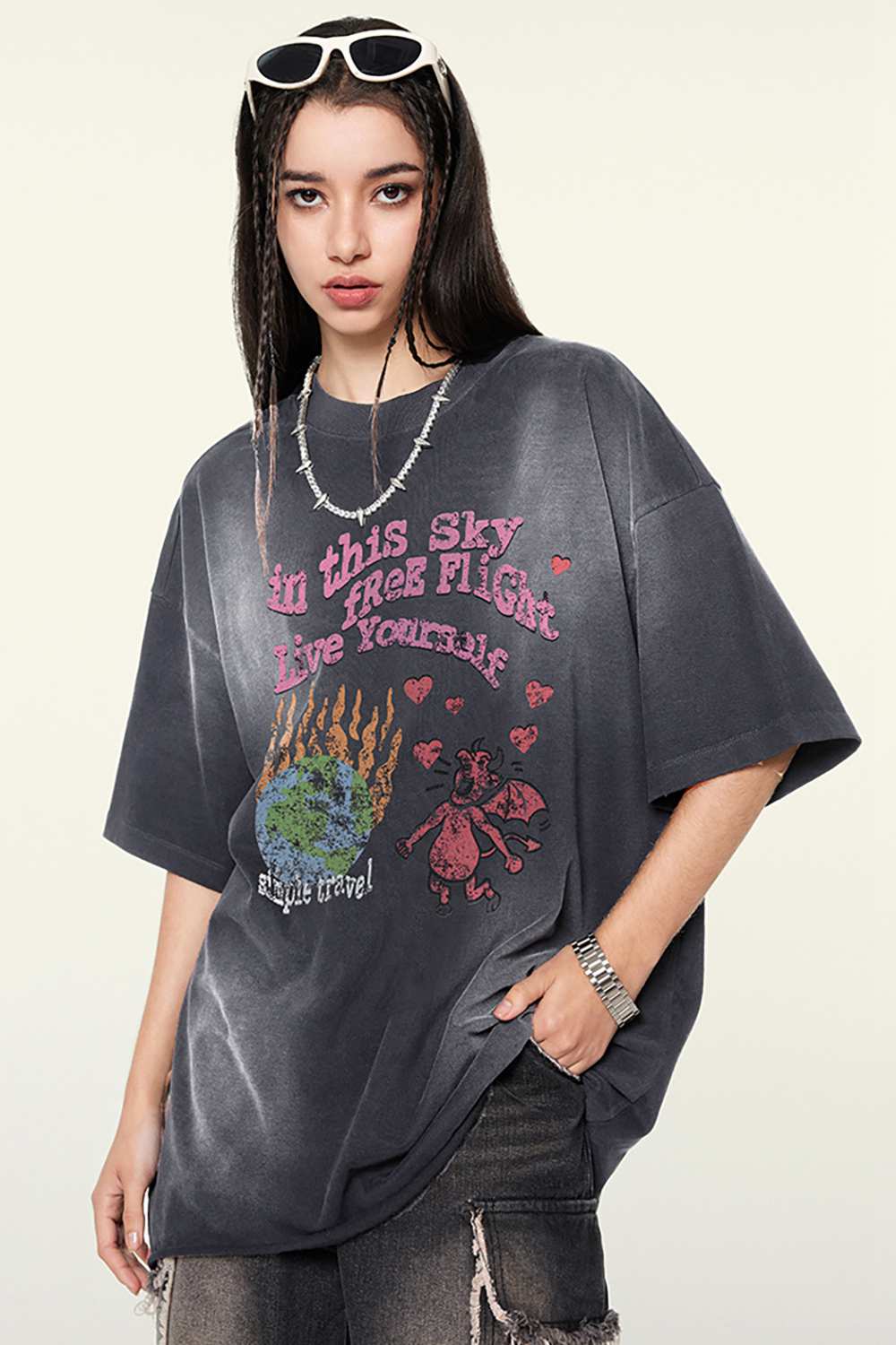 Vintage-Inspired Washed Print Tee – Urban Dance Collection