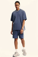 Heavyweight Washed Raw-Edge Cotton T-Shirt in Blueish Gray - full-length front modeled view