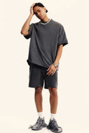 Heavyweight Washed Raw-Edge Cotton T-Shirt in Dark Gray - full-length front modeled view