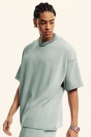 Heavyweight Washed Raw-Edge Cotton T-Shirt in Light Gray - back modeled view