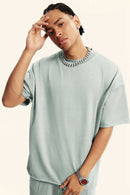 Heavyweight Washed Raw-Edge Cotton T-Shirt in Light Gray - front modeled view