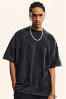 Heavyweight Washed Raw-Edge Cotton T-Shirt in Slate Black - front modeled view