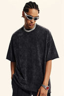 Heavyweight Washed Raw-Edge Cotton T-Shirt in Slate Black - back modeled view
