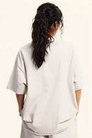 Heavyweight Washed Raw-Edge Cotton T-Shirt in Slate Rice - back modeled view