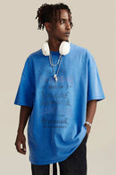 Loose Fit Vintage Washed Graphic Tee - Denim Blue