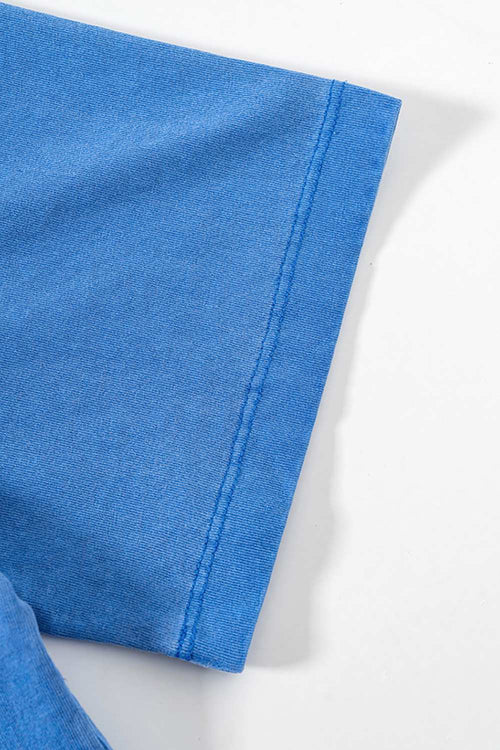 Loose Fit Vintage Washed Graphic Tee - Denim Blue