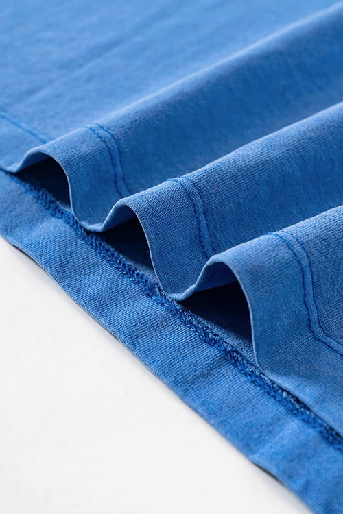 Loose Fit Vintage Washed Graphic Tee - Denim Blue
