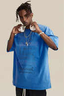Loose Fit Vintage Washed Graphic Tee - Denim Blue