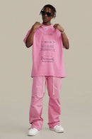Loose Fit Vintage Washed Graphic Tee - Rose Pink