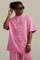 Loose Fit Vintage Washed Graphic Tee - Rose Pink
