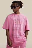 Loose Fit Vintage Washed Graphic Tee - Rose Pink