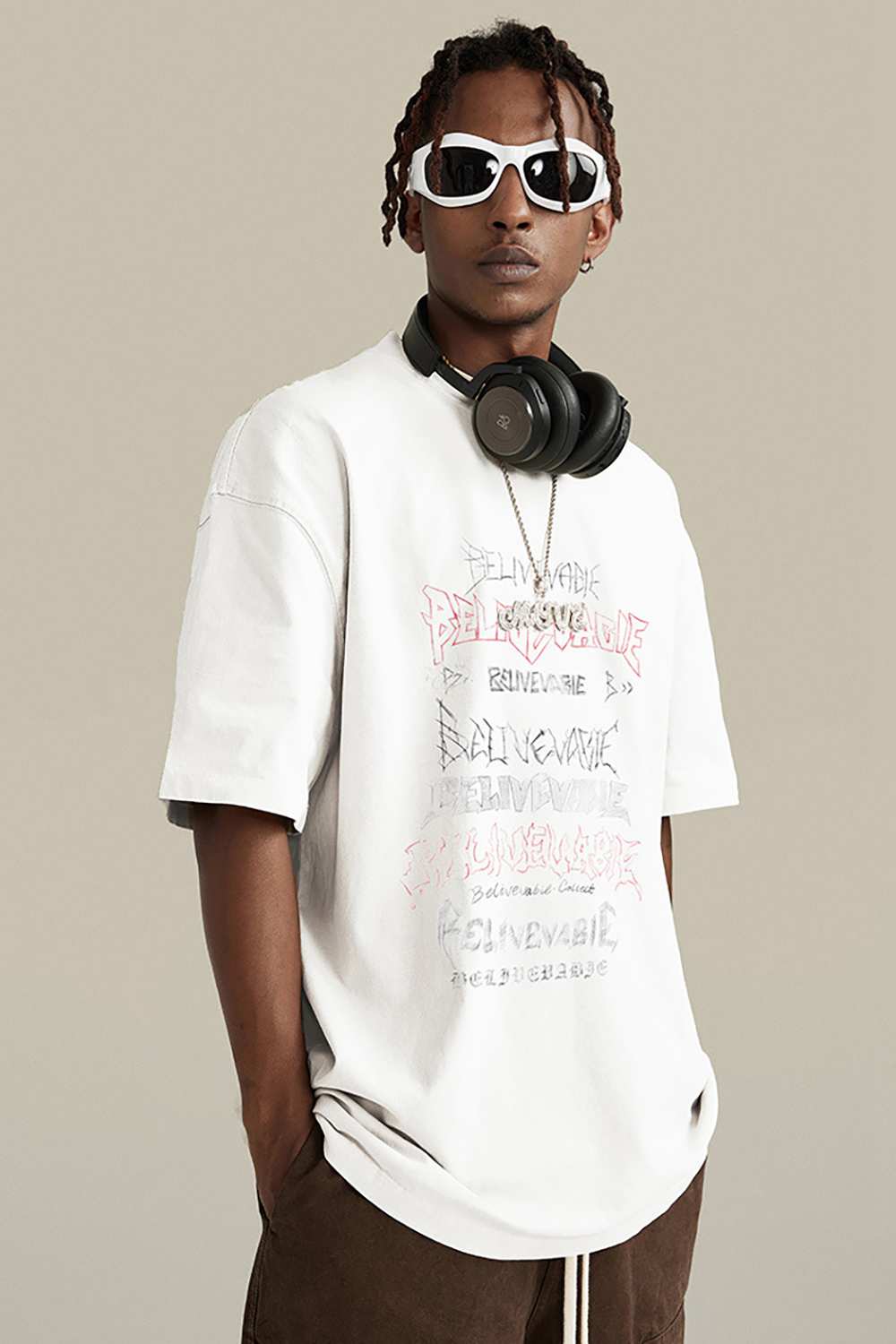 Loose Fit Vintage Washed Graphic Tee - White