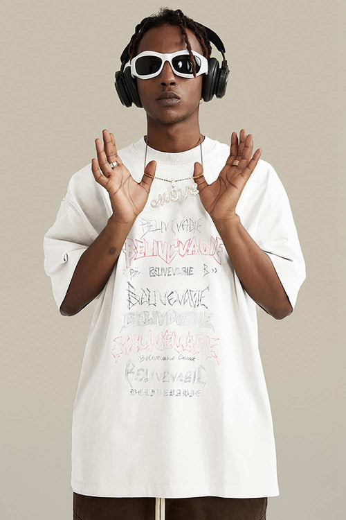 Loose Fit Vintage Washed Graphic Tee - White