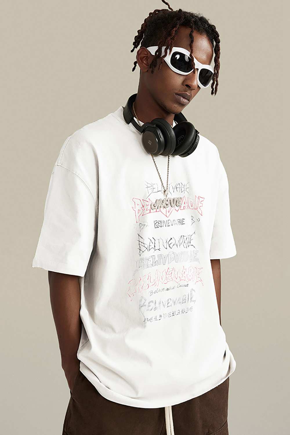 Loose Fit Vintage Washed Graphic Tee - White