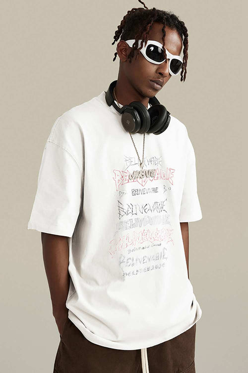 Loose Fit Vintage Washed Graphic Tee - White
