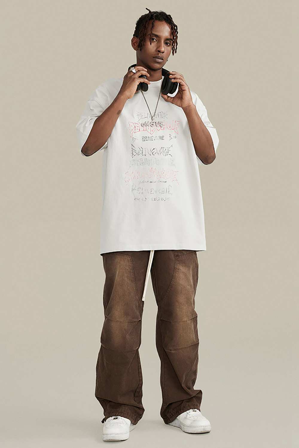 Loose Fit Vintage Washed Graphic Tee - White
