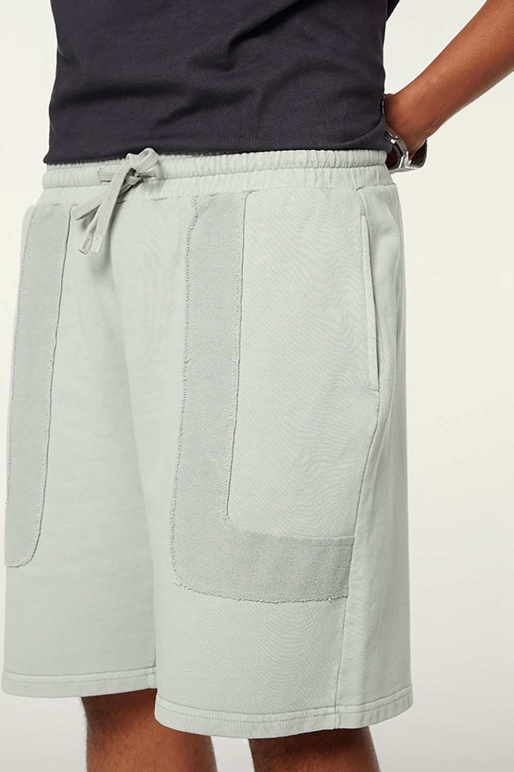 Vintage-Inspired Patchwork Shorts - Relaxed Fit, Heavy-Wash, High Street Style