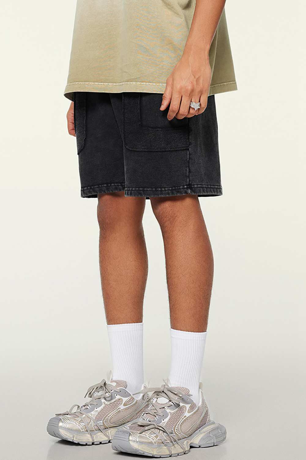 Vintage-Inspired Patchwork Shorts - Relaxed Fit, Heavy-Wash, High Street Style