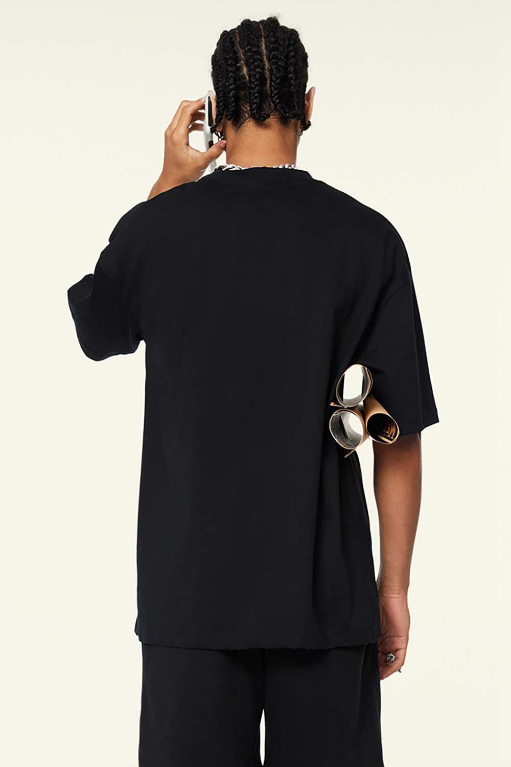 Quick-Drying Sorona Graphic T-Shirt in Metallic Black - back modeled view