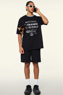 Quick-Drying Sorona Graphic T-Shirt in Metallic Black - full-length front modeled view
