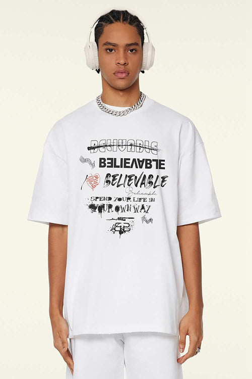 Quick-Drying Sorona Graphic T-Shirt in Teeth White - front modeled view