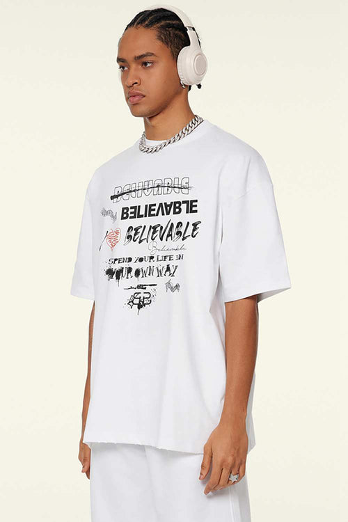 Quick-Drying Sorona Graphic T-Shirt in Teeth White - front modeled view