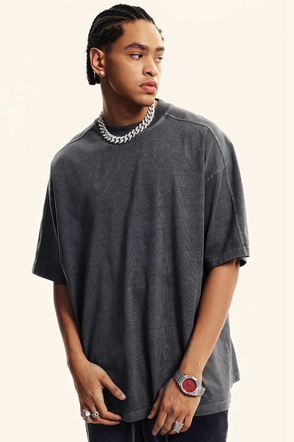 Vintage-Inspired Heavyweight T-Shirt - Modern High Street Style, Washed Texture