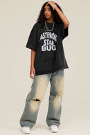 Washed Layered-Letter Graphic Relaxed Cotton T-Shirt in Fried Snowflakes - full-length front modeled view