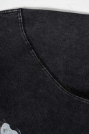Washed Layered-Letter Graphic Relaxed Cotton T-Shirt in Fried Snowflakes - collar detail