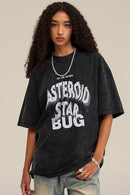 Washed Layered-Letter Graphic Relaxed Cotton T-Shirt in Fried Snowflakes - front modeled close-up