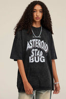 Washed Layered-Letter Graphic Relaxed Cotton T-Shirt in Fried Snowflakes - product detail close-up