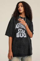 Washed Layered-Letter Graphic Relaxed Cotton T-Shirt in Fried Snowflakes - front modeled close-up