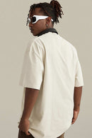 Washed Layered-Letter Graphic Relaxed Cotton T-Shirt in Gray Apricot - back product view