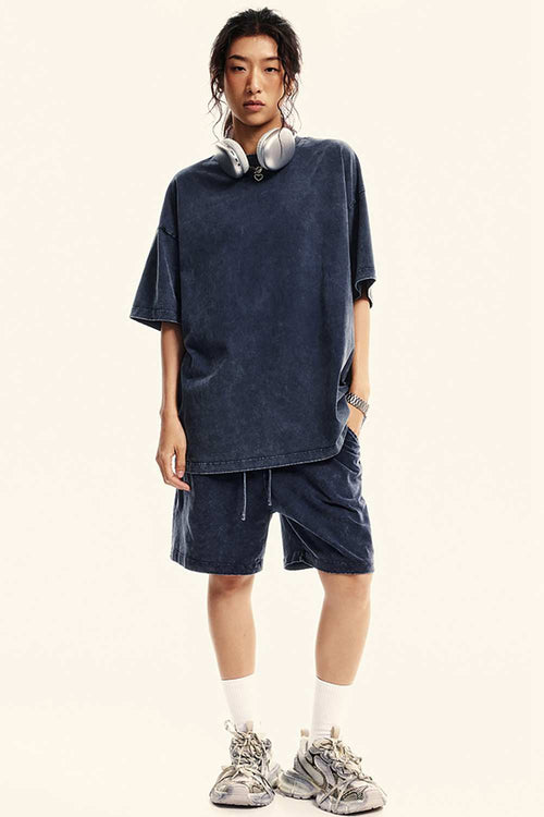 Heavyweight Wax-Dyed Brushed Tee - Vintage Royal Blue