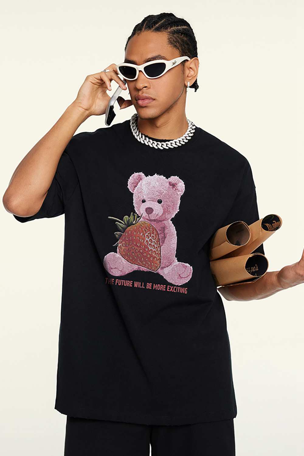 Embrace Playfulness Tee - Strawberry Bear Print Cotton T-Shirt