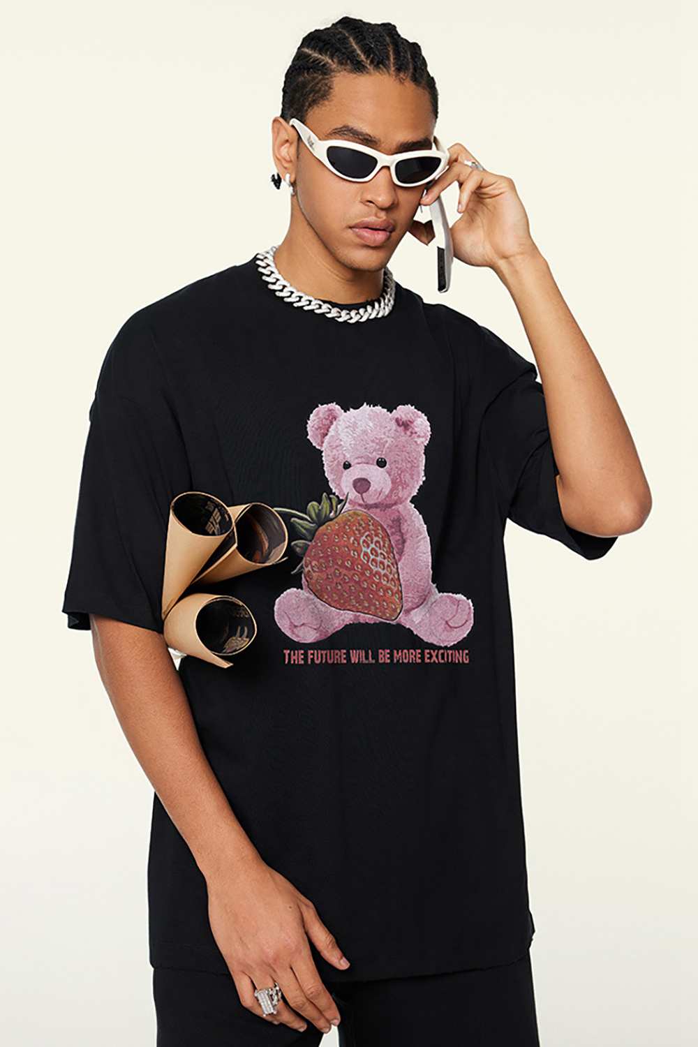 Embrace Playfulness Tee - Strawberry Bear Print Cotton T-Shirt