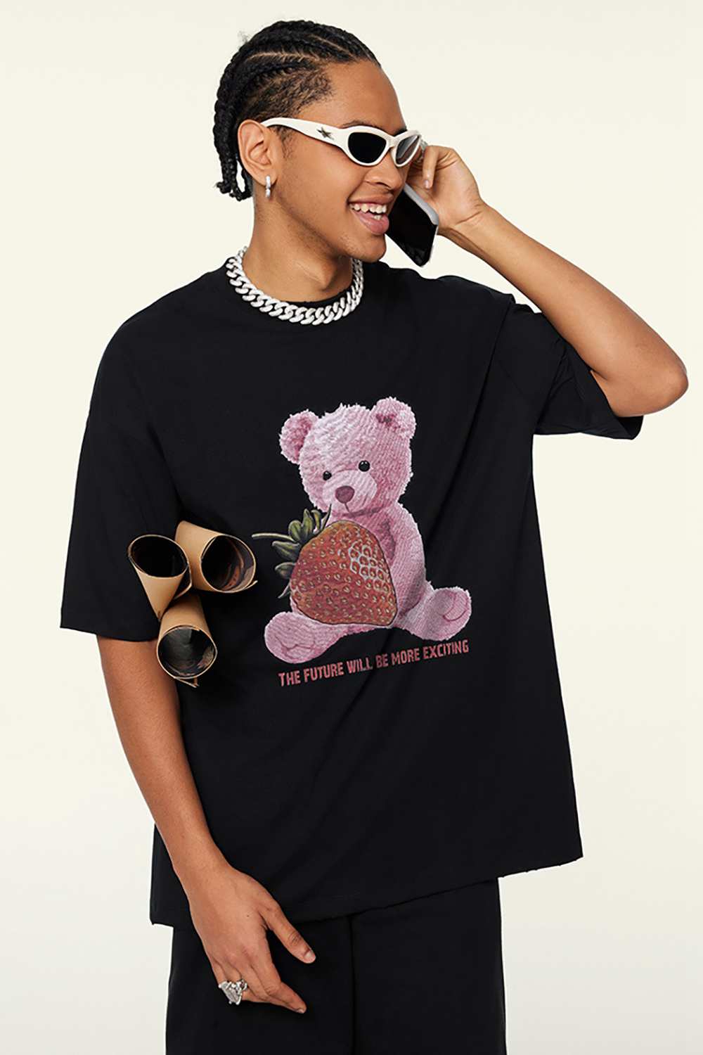 Embrace Playfulness Tee - Strawberry Bear Print Cotton T-Shirt