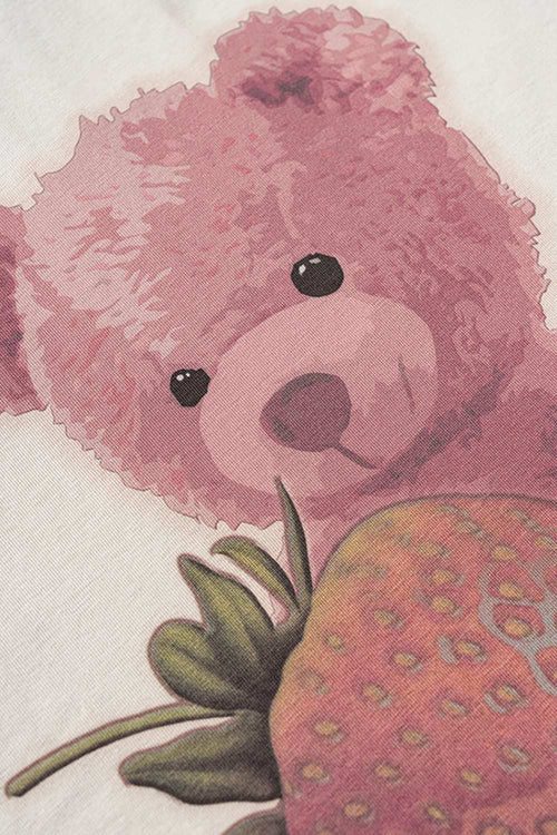 Cool-Touch Quick-Drying Bear Graphic Oversized T-Shirt in Sandy Apricot - graphic detail