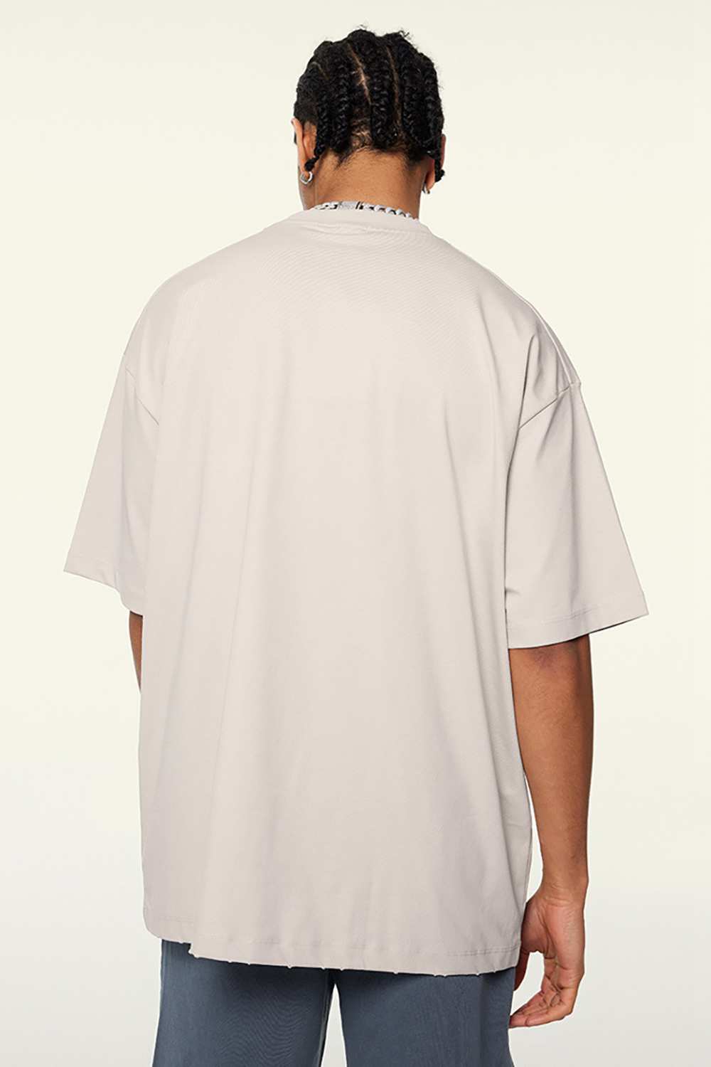 Cool-Touch Quick-Drying Bear Graphic Oversized T-Shirt in Sandy Apricot - back modeled view